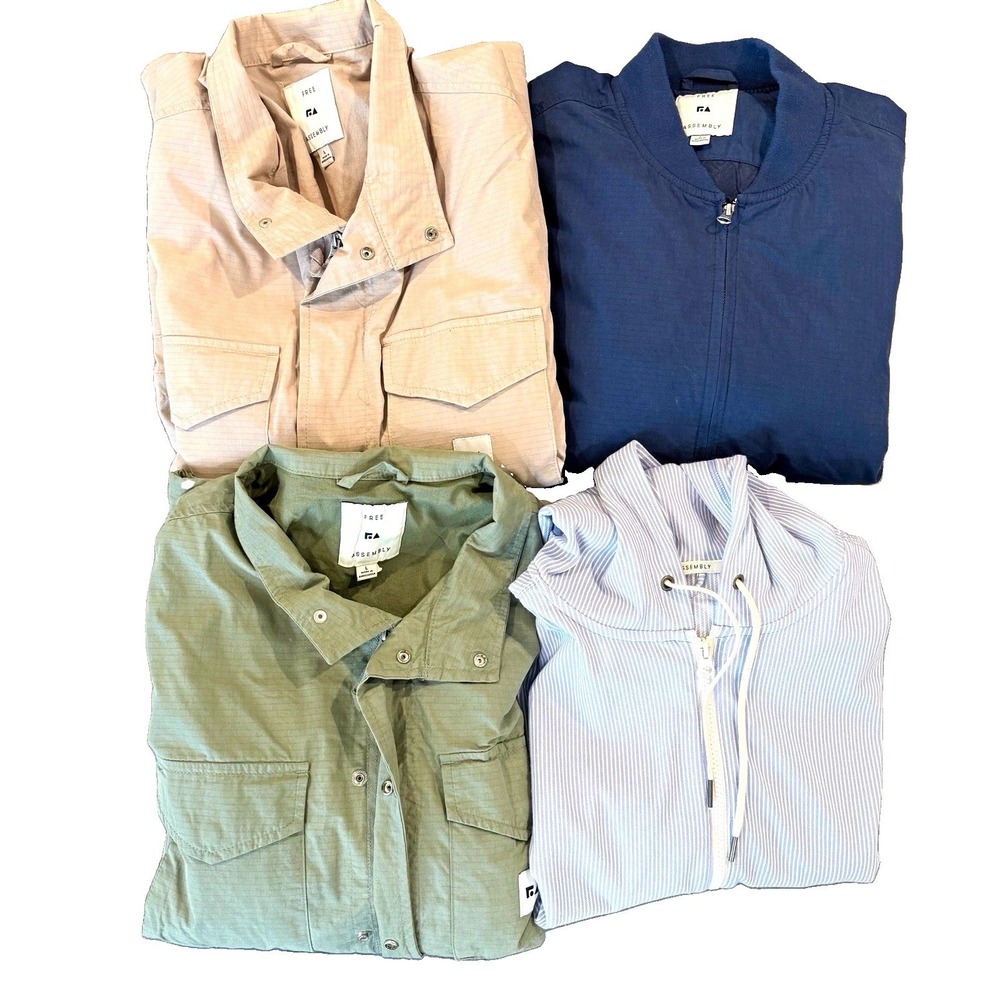 Free Assembly Mens L Jacket Bundle Utility Field Bomber Hoodie 4pc Lot Blue Tan